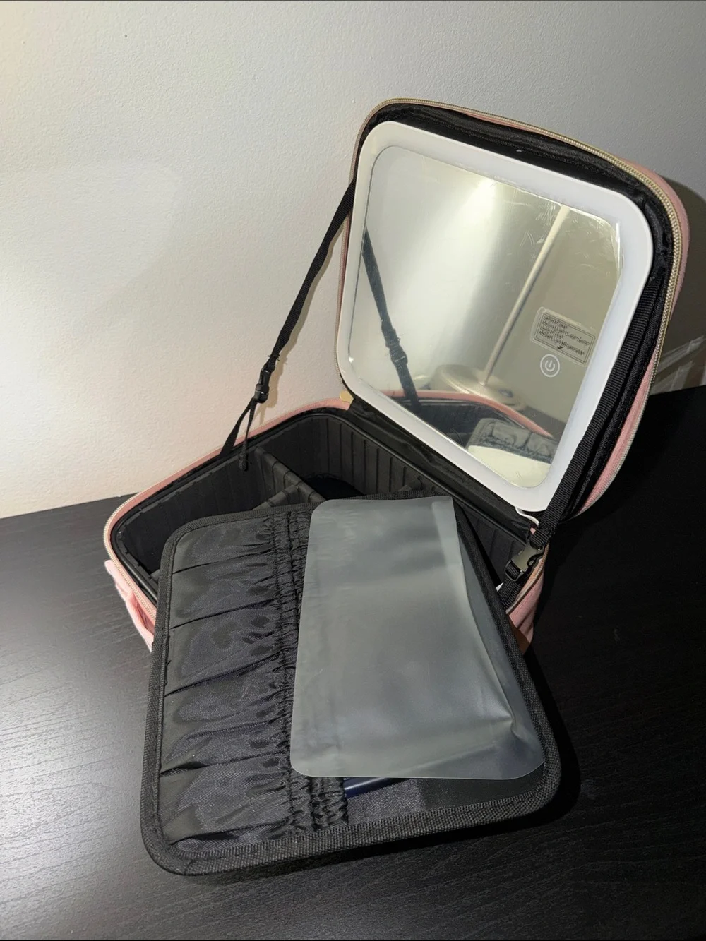 Compact Pink Travel Makeup Organizer Case with Top Handle